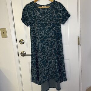 LuLaRoe Carly T-Shirt Dress Womens Small‎ Blue/Ivory Geometric Print Stretch